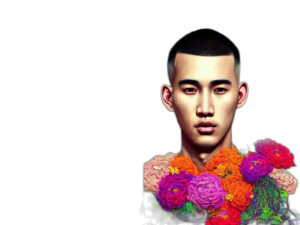 face, flower, photorealistic, 3d render transparent PNG cut-out