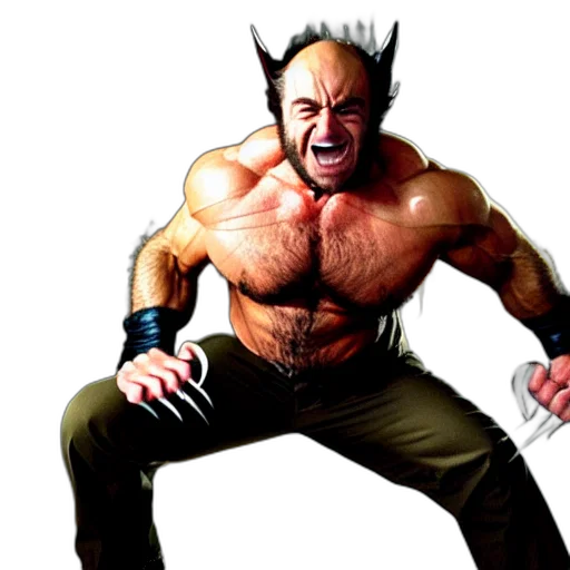 concept art, comic book art, photorealistic, wolverine transparent PNG cut-out