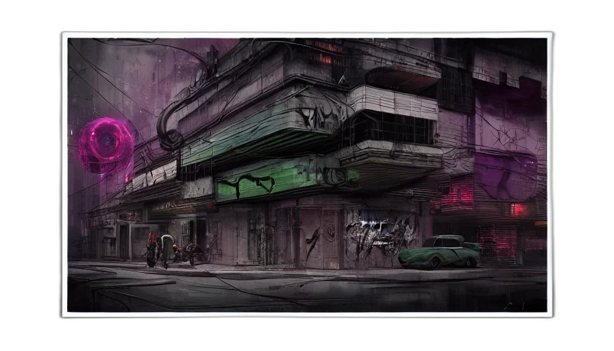 building, car, concept art, cyberpunk transparent PNG cut-out