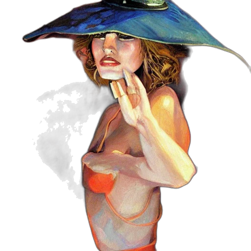 hat, umbrella, dress, oil painting transparent PNG cut-out