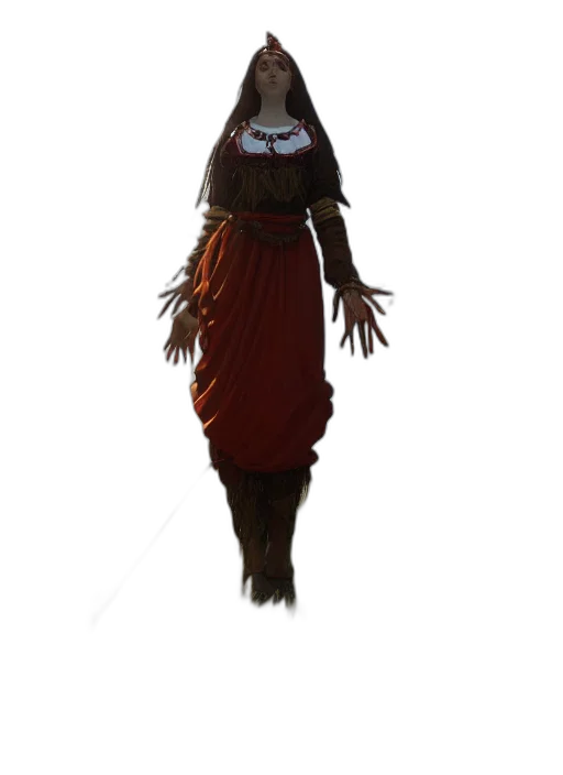 dress, staff, creature, mask transparent PNG cut-out