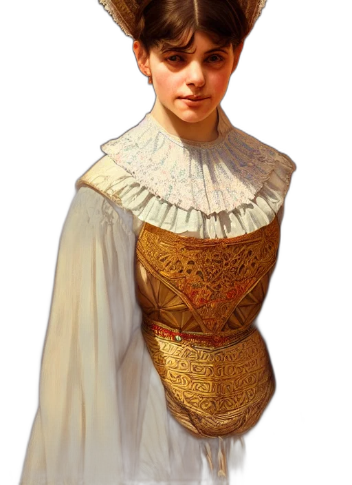 dress, crown, face, staff transparent PNG cut-out