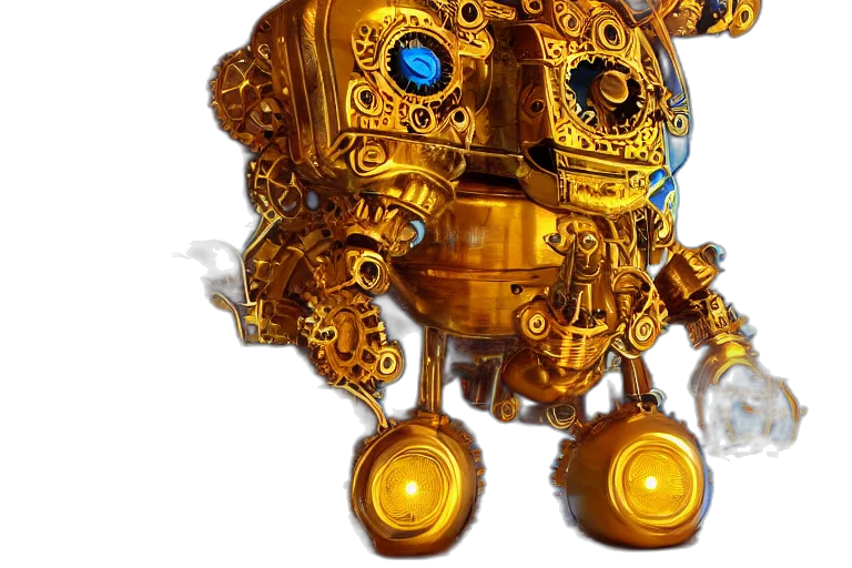 robot, concept art, 3d render, golden transparent PNG cut-out