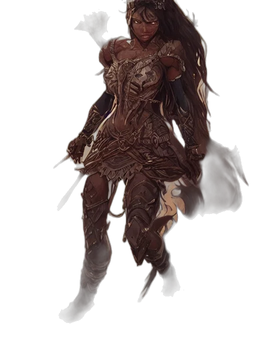 creature, dress, hair, staff transparent PNG cut-out