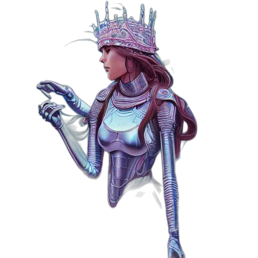 robot, crown, staff, creature transparent PNG cut-out