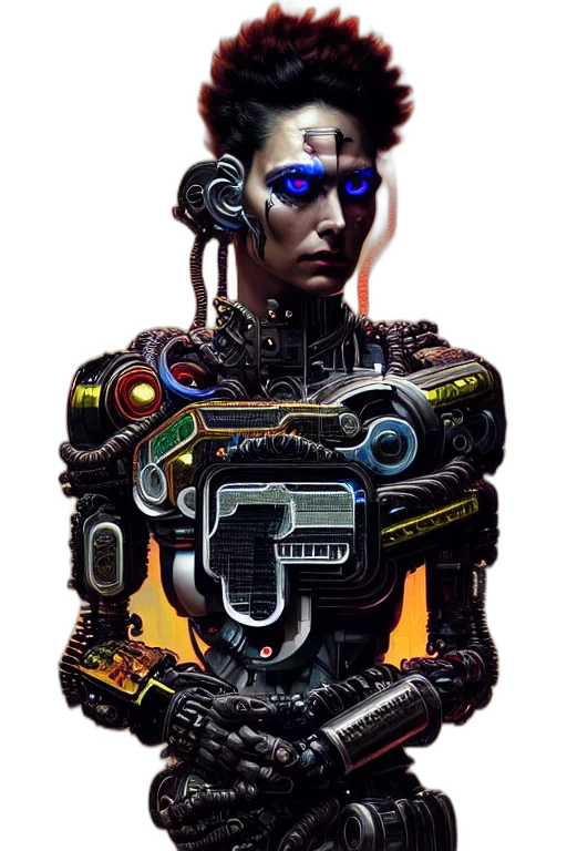 robot, weapon, face, jacket transparent PNG cut-out