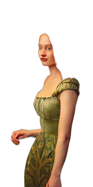 dress, face, jewelry, staff transparent PNG cut-out