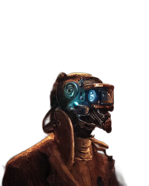 robot, mask, creature, staff transparent PNG cut-out