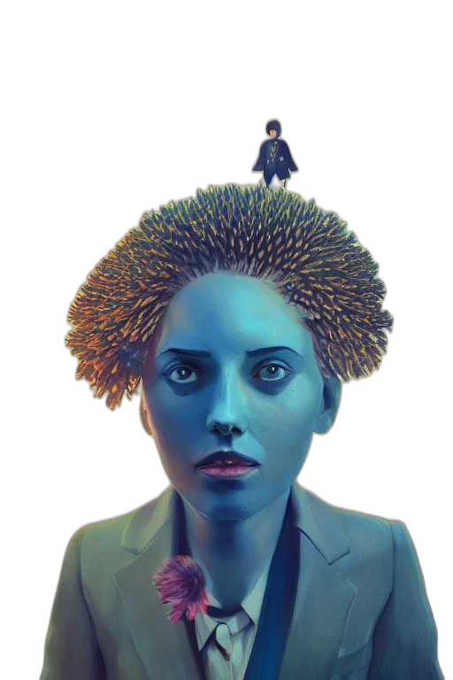 hair, crown, creature, staff transparent PNG cut-out