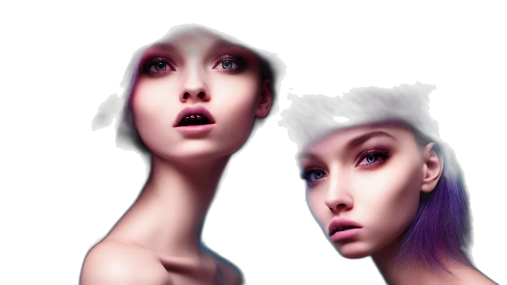 face, robot, hair, photorealistic transparent PNG cut-out