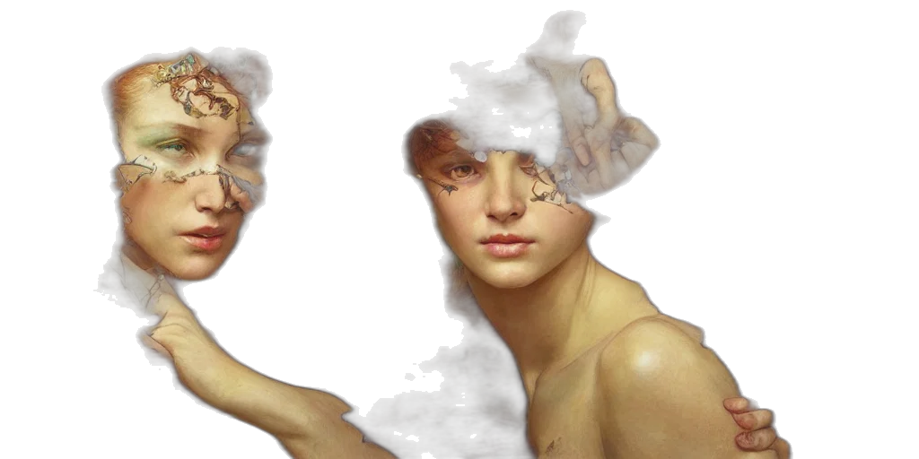 face, mask, hair, photorealistic transparent PNG cut-out