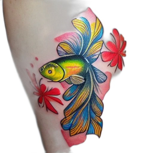 photorealistic, watercolor, goldfish, tattoo transparent PNG cut-out