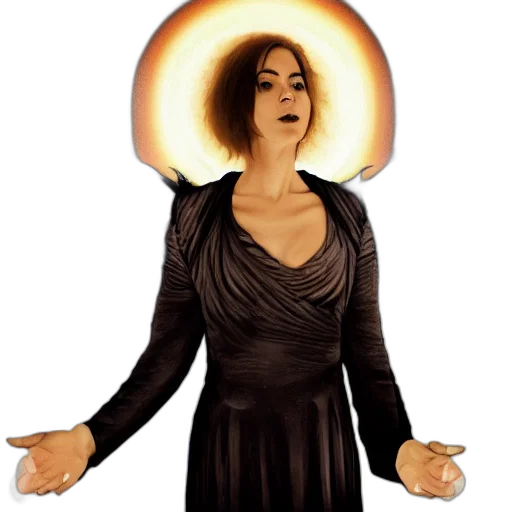 dress, hat, staff, fire transparent PNG cut-out