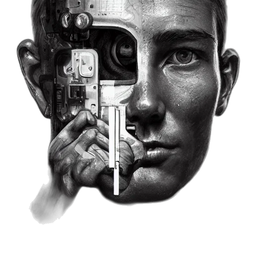 robot, face, mask, weapon transparent PNG cut-out