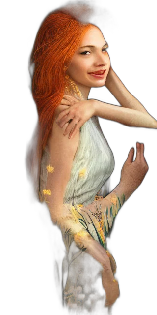 dress, jewelry, staff, photorealistic transparent PNG cut-out