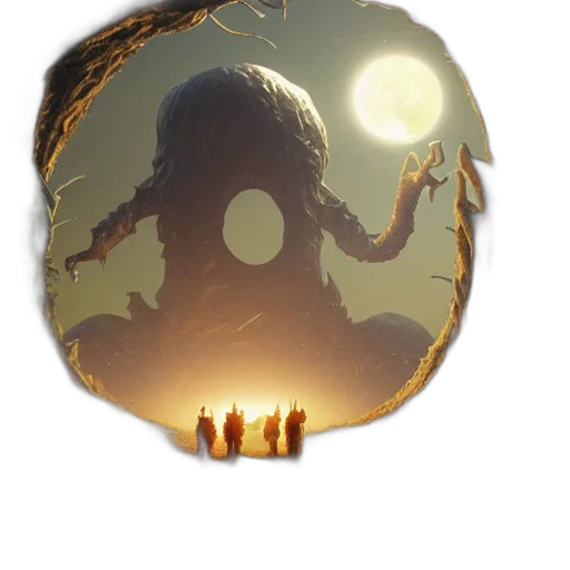 creature, mask, crown, staff transparent PNG cut-out