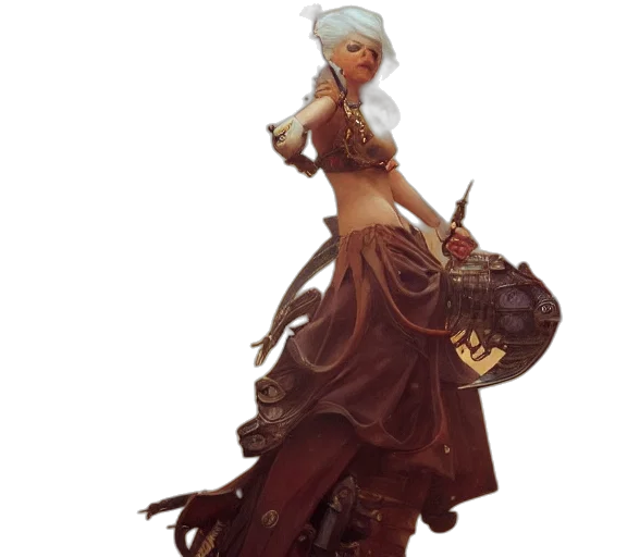 dress, hat, staff, weapon transparent PNG cut-out