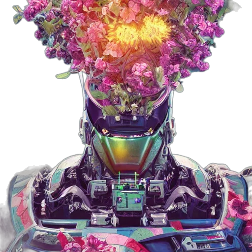 robot, crown, flower, face transparent PNG cut-out
