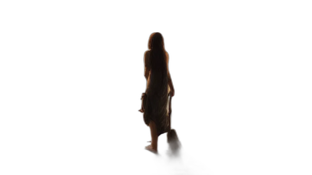 dress, staff, hair, creature transparent PNG cut-out