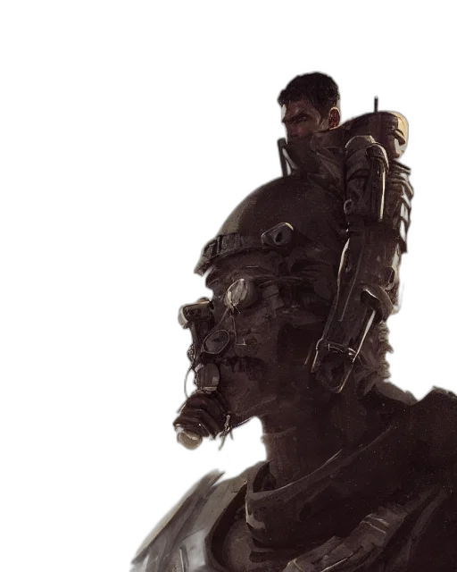 robot, face, concept art, 3d render transparent PNG cut-out