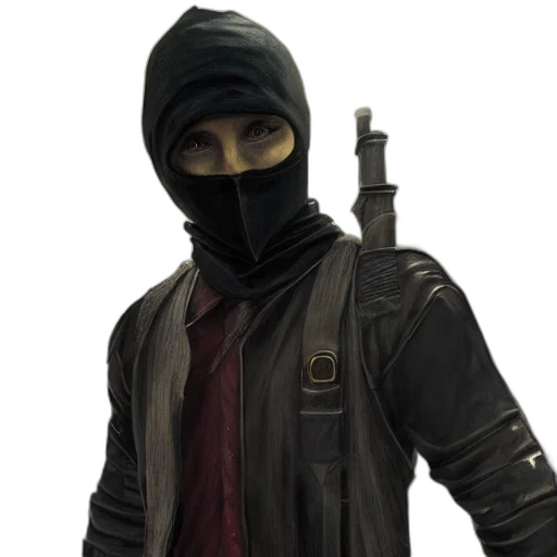 jacket, mask, staff, weapon transparent PNG cut-out