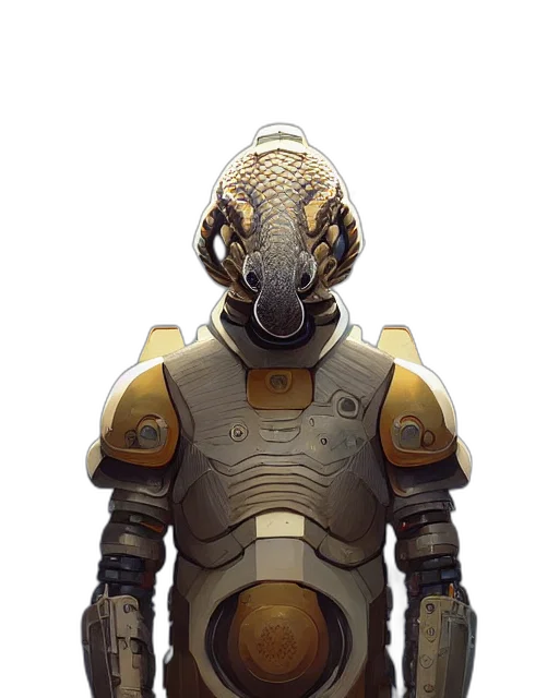 robot, mask, creature, staff transparent PNG cut-out