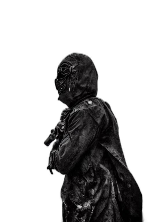 mask, jacket, face, weapon transparent PNG cut-out