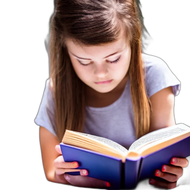 photorealistic, photo, girl, reading transparent PNG cut-out