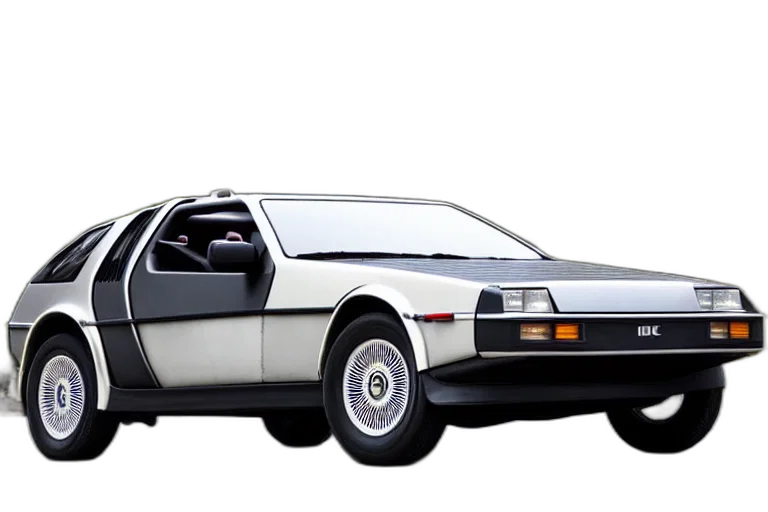 car, concept art, photorealistic, delorean transparent PNG cut-out