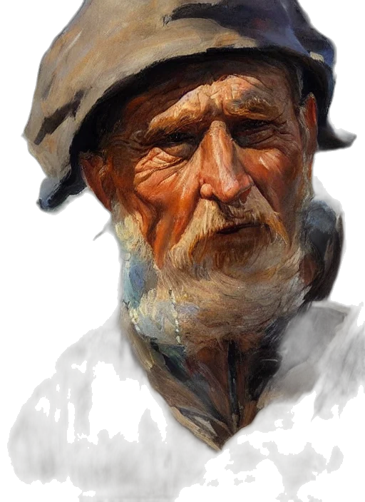 face, hat, staff, photorealistic transparent PNG cut-out