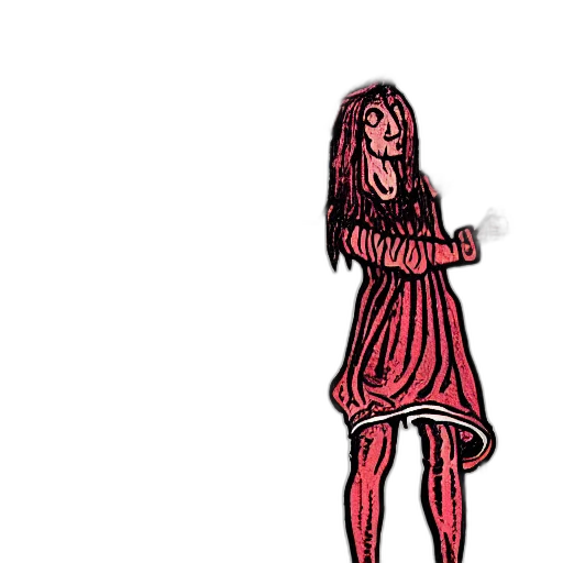 dress, hair, staff, creature transparent PNG cut-out