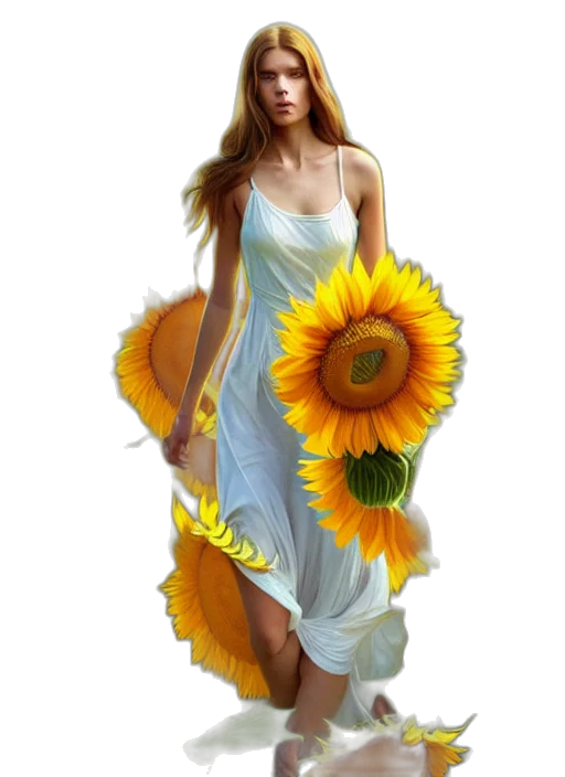 dress, flower, photorealistic, oil painting transparent PNG cut-out