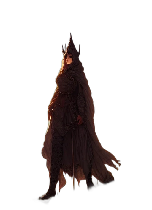 dress, creature, staff, mask transparent PNG cut-out