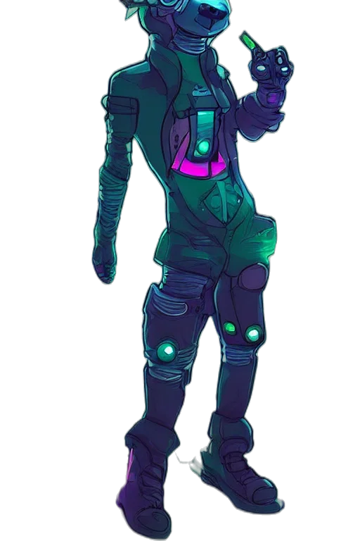 jacket, robot, staff, cyberpunk transparent PNG cut-out