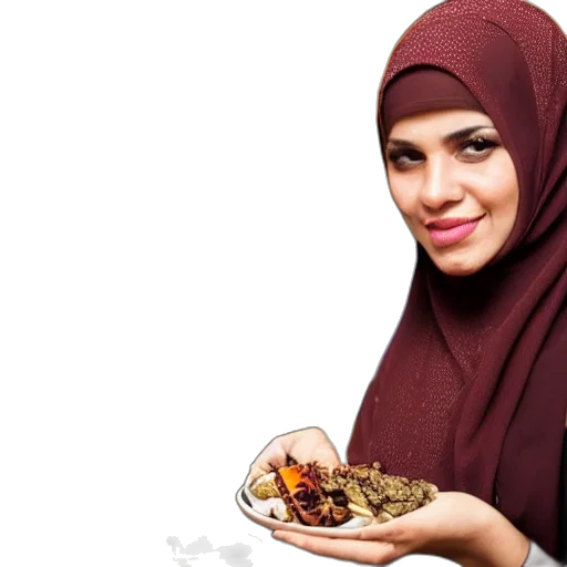 food, photorealistic, muslim, woman transparent PNG cut-out