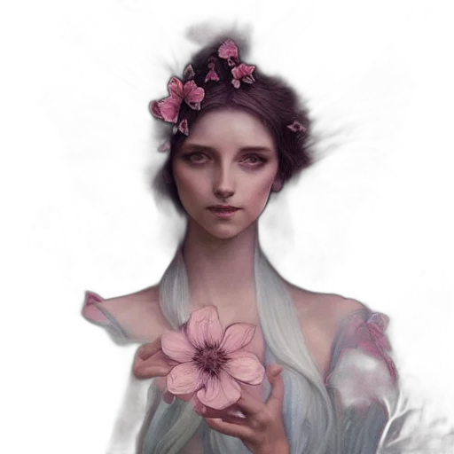 flower, dress, face, fantasy art transparent PNG cut-out
