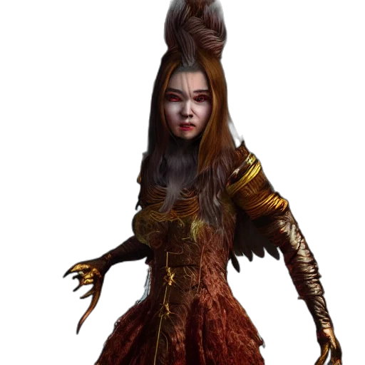 staff, creature, hair, dress transparent PNG cut-out