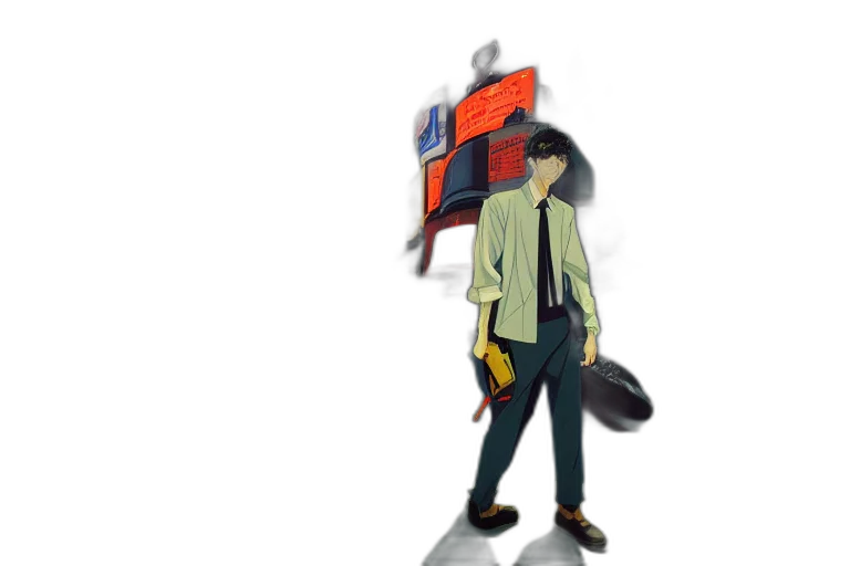 jacket, robot, hat, staff transparent PNG cut-out