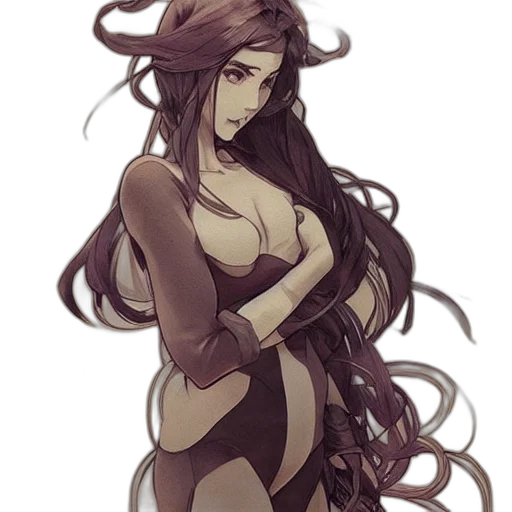 dress, creature, hair, staff transparent PNG cut-out