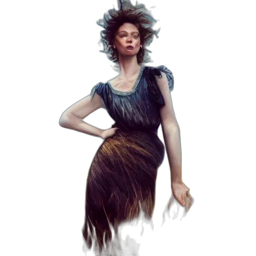 dress, hair, staff, creature transparent PNG cut-out