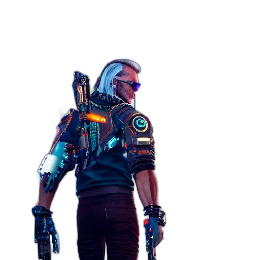 jacket, robot, staff, weapon transparent PNG cut-out