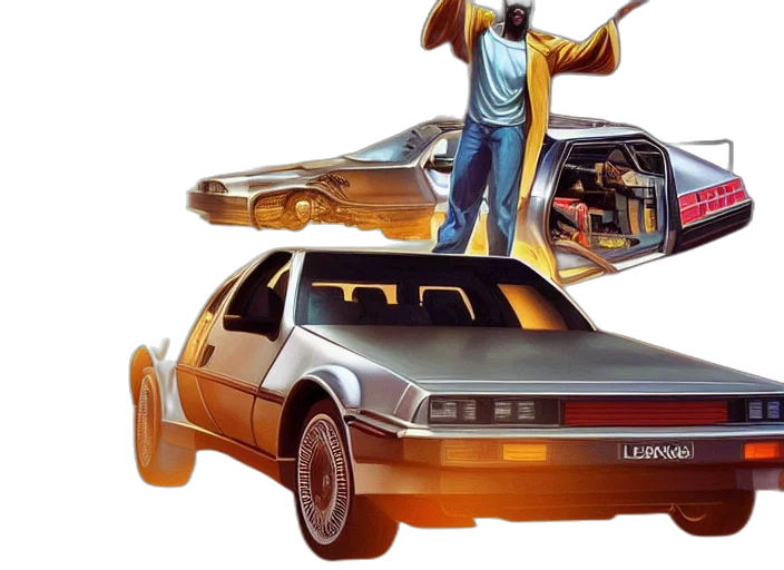 car, robot, concept art, vaporwave transparent PNG cut-out