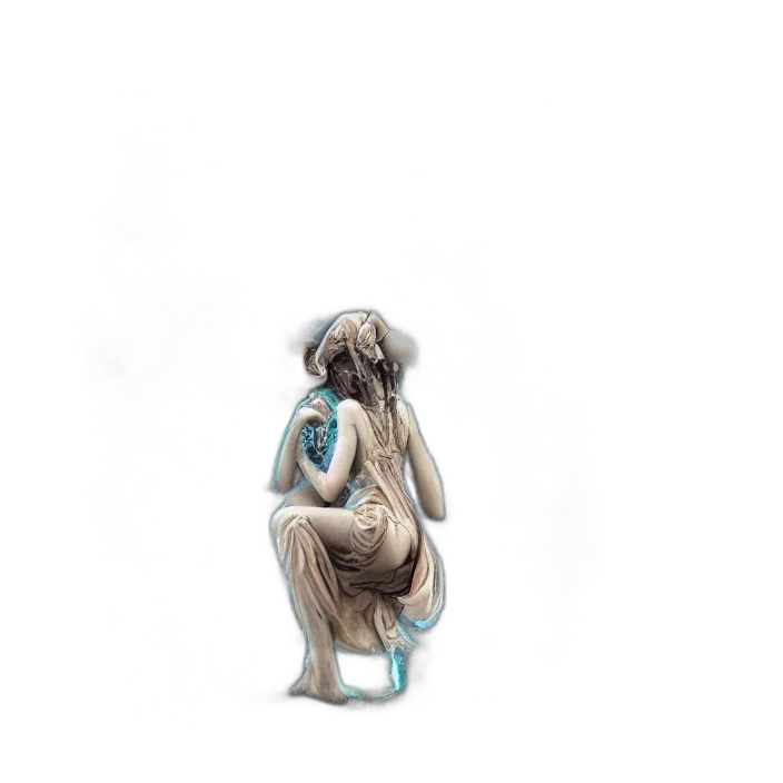 dress, creature, hair, staff transparent PNG cut-out