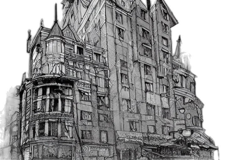 building, concept art, comic book art, pencil sketch transparent PNG cut-out