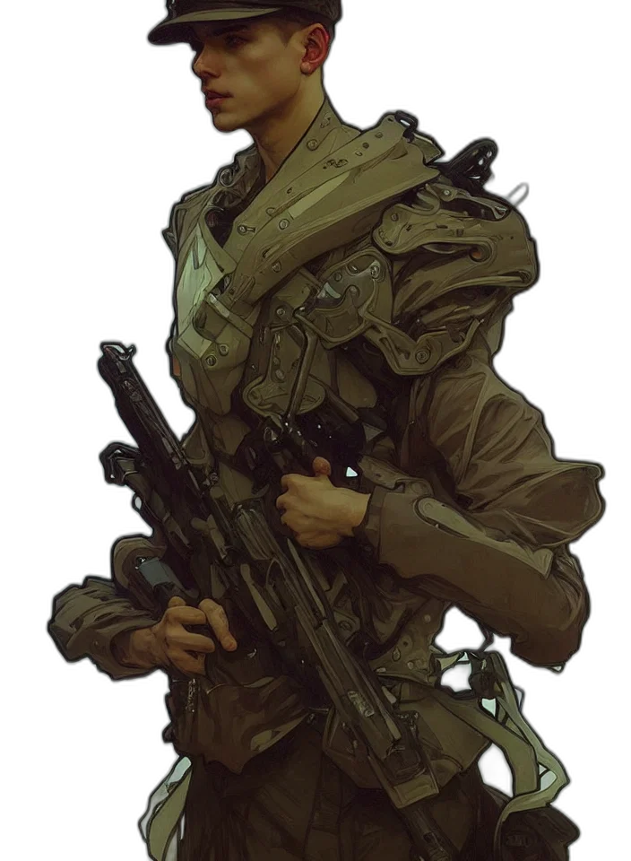 weapon, jacket, staff, face transparent PNG cut-out