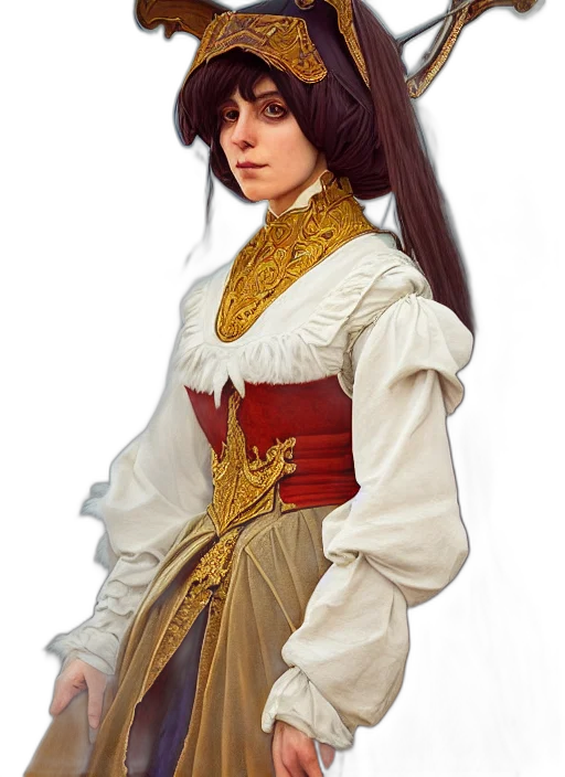 dress, jacket, face, staff transparent PNG cut-out
