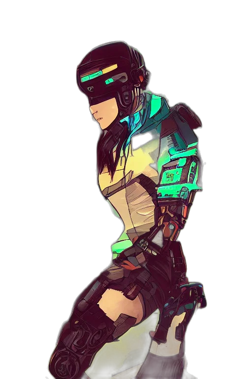 robot, jacket, weapon, cyberpunk transparent PNG cut-out