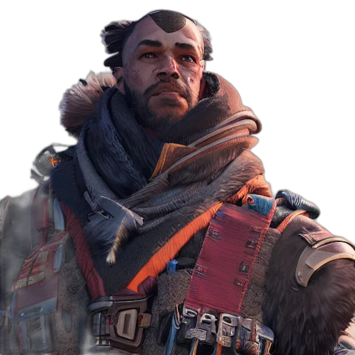 jacket, face, staff, weapon transparent PNG cut-out