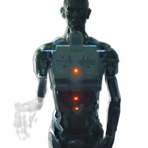 robot, staff, concept art, cyberpunk transparent PNG cut-out