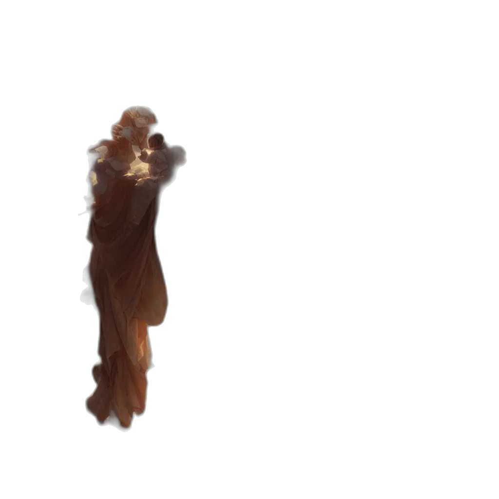 dress, hair, staff, creature transparent PNG cut-out